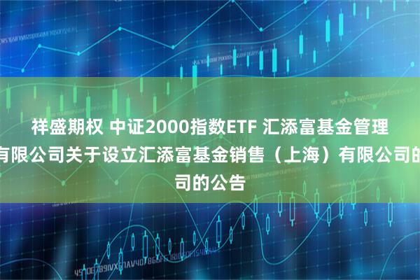 祥盛期权 中证2000指数ETF 汇添富基金管理股份有限公司关于设立汇添富基金销售（上海）有限公司的公告
